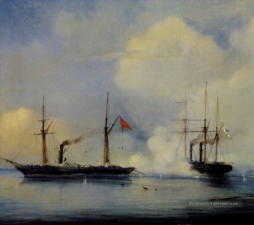 Action entre le sapin russe Vladimir et le turc Pervaz dans les navires de guerre de Bahri Peinture à l'huile